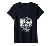 Donna I Love Pastori Tedeschi Silhouette Art Maglietta con Collo a V