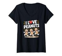 Donna I Love Peanuts - Divertente design a cartoni animati Maglietta con Collo a V