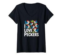 Donna I Love Peckers Uccelli stravaganti Divertenti Maglietta con Collo a V