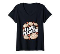 Donna I Love Pelmeni Dumpling Lovers Delight Maglietta con Collo a V