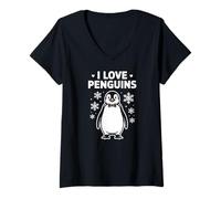 Donna I Love Penguins - Fiocco di neve Maglietta con Collo a V