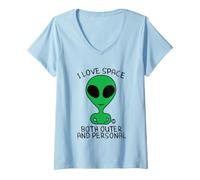 Donna I Love Personal Space Funny Alien Maglietta con Collo a V