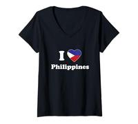 Donna I Love Philippines I Heart Philippines Filipino Maglietta con Collo a V