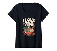 Donna I Love Pho Noodle Zuppa Bowl Delight Maglietta con Collo a V