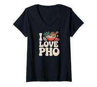 Donna I Love Pho Vietnamita Noodle Zuppa Bowl Art Maglietta con Collo a V