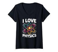 Donna I Love Physics Atom Design Quantum Equazioni Energia Maglietta con Collo a V