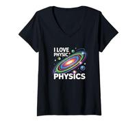 Donna I Love Physics Design atomico a spirale per gli appassionati di scienza e STEM Maglietta con Collo a V