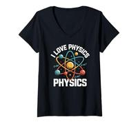 Donna I Love Physics Physics E=MC² Modello atomico Maglietta con Collo a V
