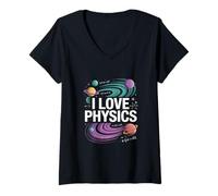 Donna I Love Physics Planets Universo Equazione Maglietta con Collo a V