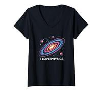 Donna I Love Physics Spirale Atom Design per gli appassionati di scienza Maglietta con Collo a V