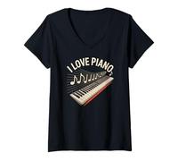Donna I Love Piano Musical Notes Tastiera Maglietta con Collo a V