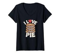 Donna I Love Pie Apple Dessert Stack Divertente Tipografia Maglietta con Collo a V