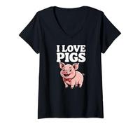 Donna I Love Pigs - Adorabile maialino con papillon Maglietta con Collo a V
