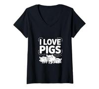 Donna I Love Pigs Carino Piggy Farm Animals Maglietta con Collo a V