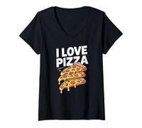 Donna I Love Pizza Cheesy Slice Humor Dichiarazione Maglietta con Collo a V