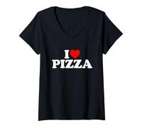 Donna I Love Pizza Maglietta con Collo a V
