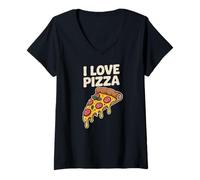 Donna I Love Pizza Slice Delizia di formaggio gocciolante Maglietta con Collo a V