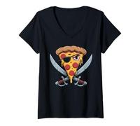 Donna I Love Pizza Slice of Pizza Costume Pirata Mens Pizza Maglietta con Collo a V