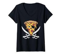 Donna I Love Pizza Slice of Pizza Costume Pirata Mens Pizza Maglietta con Collo a V
