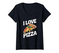 Donna I Love Pizza Slice Pepperoni Passion Maglietta con Collo a V