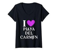 Donna I Love Playa del Carmen Messico Vacanze Maglietta con Collo a V