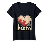 Donna I Love Plutone Astronomia Retro Maglietta con Collo a V