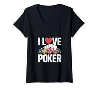 Donna I Love Poker Casino Cards Chips Gioco Maglietta con Collo a V