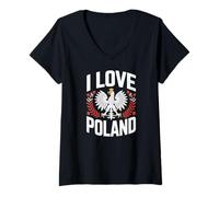 Donna I Love Poland Simbolo Nazionale Aquila Maglietta con Collo a V