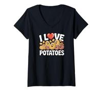Donna I Love Potatoes Carino Potato Faces Maglietta con Collo a V