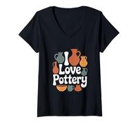 Donna I Love Pottery Ceramic Craft Testo Maglietta con Collo a V