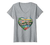 Donna I Love Puerto Rico - Peurto Rican Flag Coqui Rana Cuore Maglietta con Collo a V