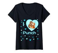 Donna I Love Punch Sad Baby Monkey Hearts Maglietta con Collo a V