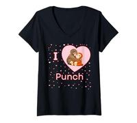 Donna I Love Punch The Baby Monkey Hearts Maglietta con Collo a V