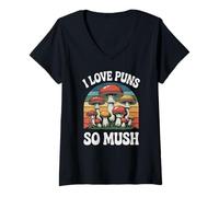 Donna I Love Puns So Mush Foraggiamento Funghi Caccia Funghi Maglietta con Collo a V