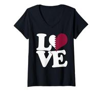 Donna I Love Qatar Flag Heart Viaggio Patriottico Maglietta con Collo a V