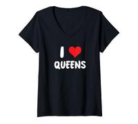 Donna I Love Queens - Cuore - Drag England English Throne Chess Maglietta con Collo a V