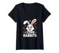 Donna I Love Rabbits Carino Bunny Carrot Lover Maglietta con Collo a V