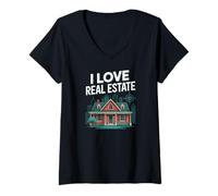 Donna I Love Real Estate Casa Appassionata Architettura Maglietta con Collo a V