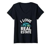 Donna I Love Real Estate Enthusiast Orgoglio Maglietta con Collo a V