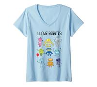 Donna I Love Robot per Bambini robotici Uomini Donne e Amanti dei Robot Maglietta con Collo a V