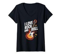 Donna I Love Rock And Roll chitarra elettrica Art Maglietta con Collo a V