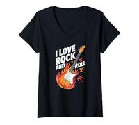 Donna I Love Rock And Roll Chitarra Elettrica Maglietta con Collo a V