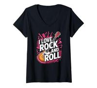 Donna I Love Rock And Roll chitarra elettrica Music Maglietta con Collo a V