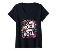 Donna I Love Rock And Roll Music Chitarre Maglietta con Collo a V