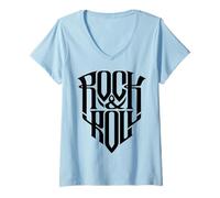 Donna I Love Rock & Roll, Cool Rock & Roll Fashion Graphic Design Maglietta con Collo a V