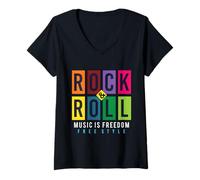 Donna I Love Rock & Roll, Rock & Roll Freedom Music - Rock N' Roll Maglietta con Collo a V