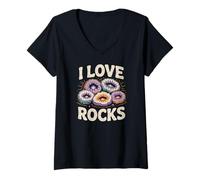 Donna I Love Rocks Ametista Geode Agata Appassionato Maglietta con Collo a V