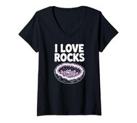 Donna I Love Rocks Geode Ametista Design Maglietta con Collo a V