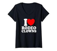 Donna I Love Rodeo Clowns Red Heart Rodeo Clown Maglietta con Collo a V