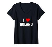 Donna I Love Roland - Cuore - Distressed Maglietta con Collo a V